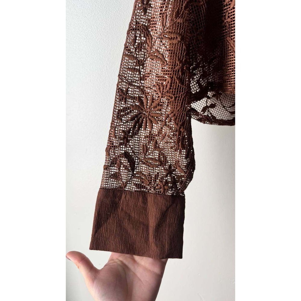 Jason Wu Floral Lace Crop Top M Chocolate Brown Clean Girl Boho Resortwear Beach - Picture 7 of 7